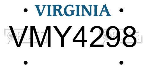 VMY4298 Virginia License Plate