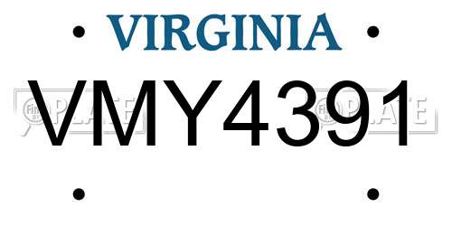 VMY4391 Virginia License Plate