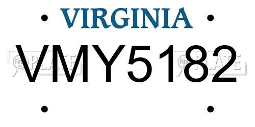 VMY5182 Virginia License Plate