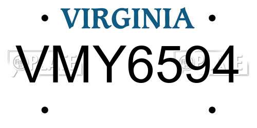 VMY6594 Virginia License Plate