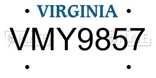 VMY9857 Virginia License Plate