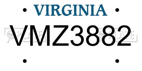 VMZ3882 Virginia License Plate