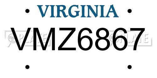 VMZ6867 Virginia License Plate