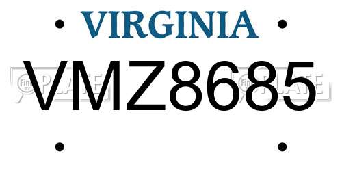 VMZ8685 Virginia License Plate