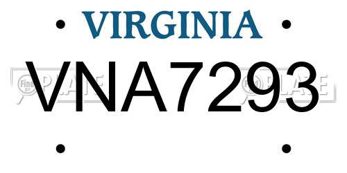 VNA7293 Virginia License Plate
