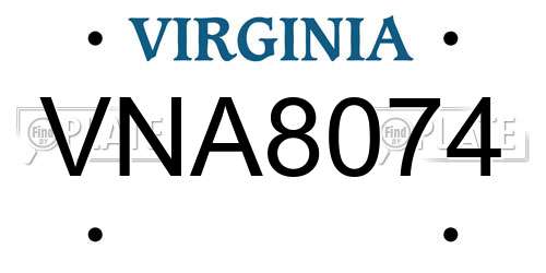 VNA8074 Virginia License Plate