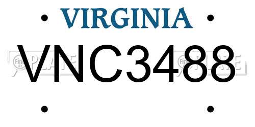 VNC3488 Virginia License Plate