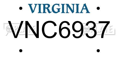 VNC6937 Virginia License Plate