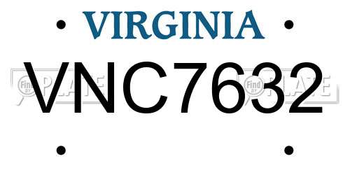 VNC7632 Virginia License Plate
