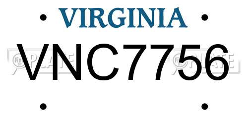 VNC7756 Virginia License Plate