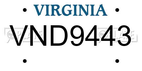 VND9443 Virginia License Plate