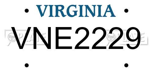 VNE2229 Virginia License Plate