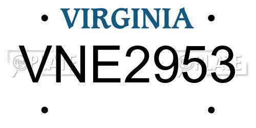 VNE2953 Virginia License Plate