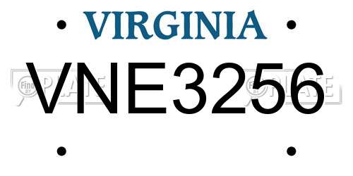 VNE3256 Virginia License Plate