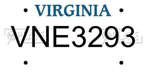 VNE3293 Virginia License Plate