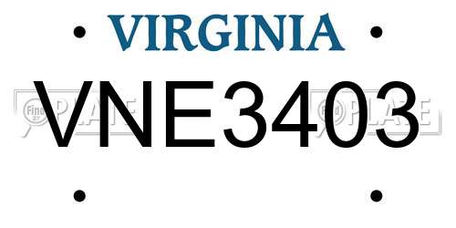 VNE3403 Virginia License Plate