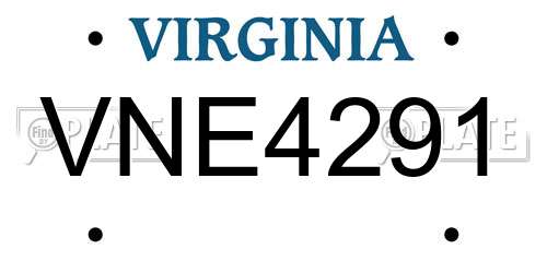 VNE4291 Virginia License Plate
