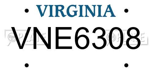 VNE6308 Virginia License Plate