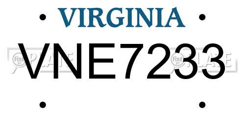VNE7233 Virginia License Plate