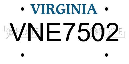 VNE7502 Virginia License Plate