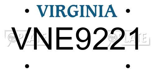 VNE9221 Virginia License Plate