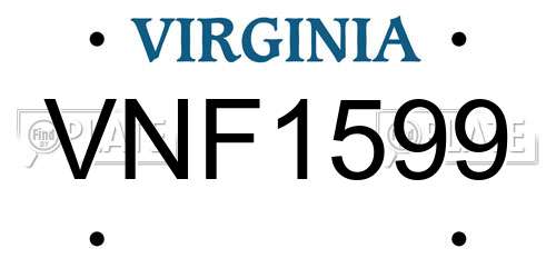 VNF1599 Virginia License Plate
