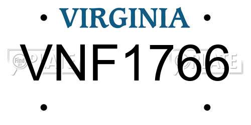 VNF1766 Virginia License Plate