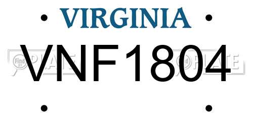 VNF1804 Virginia License Plate