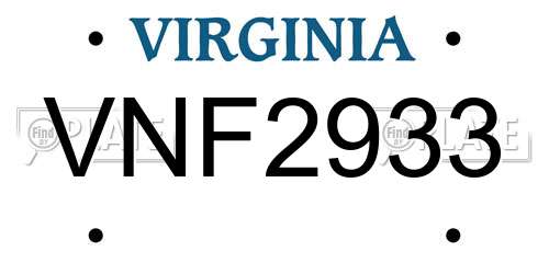 VNF2933 Virginia License Plate