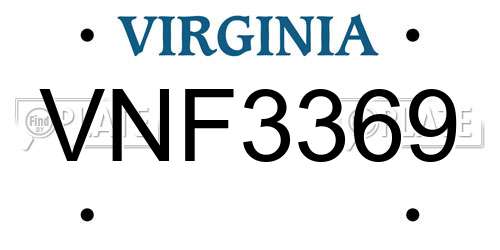 VNF3369 Virginia License Plate