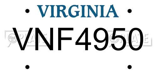 VNF4950 Virginia License Plate