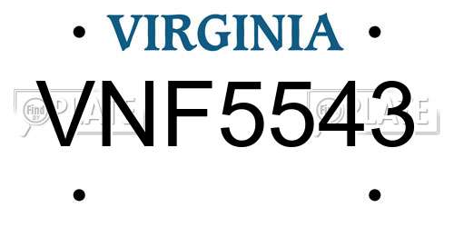 VNF5543 Virginia License Plate