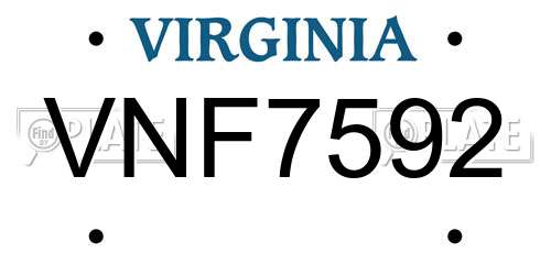VNF7592 Virginia License Plate