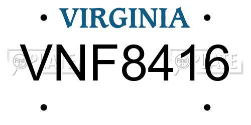 VNF8416 Virginia License Plate