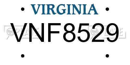VNF8529 Virginia License Plate
