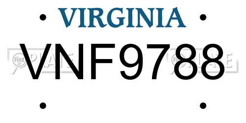 VNF9788 Virginia License Plate