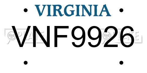 VNF9926 Virginia License Plate