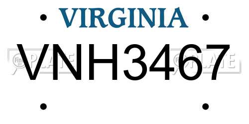 VNH3467 Virginia License Plate