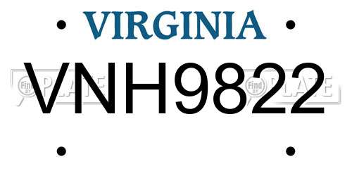 VNH9822 Virginia License Plate