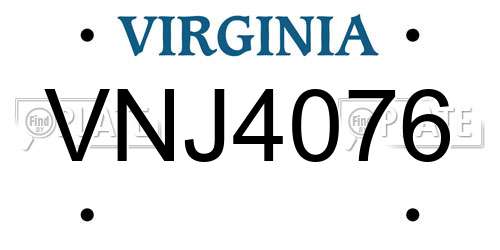VNJ4076 Virginia License Plate