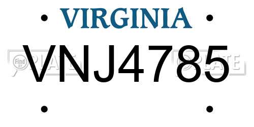 VNJ4785 Virginia License Plate