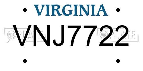 VNJ7722 Virginia License Plate