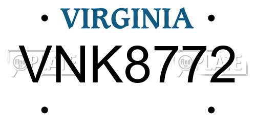 VNK8772 Virginia License Plate