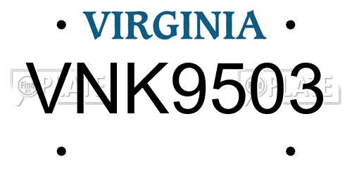 VNK9503 Virginia License Plate