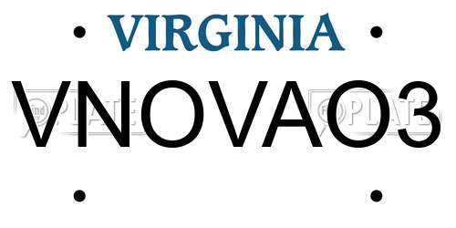 VNOVAO3 Virginia License Plate