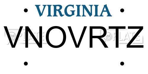 VNOVRTZ Virginia License Plate