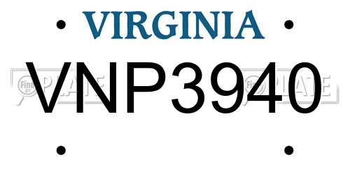 VNP3940 Virginia License Plate