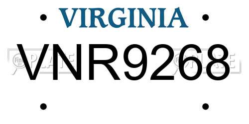 VNR9268 Virginia License Plate