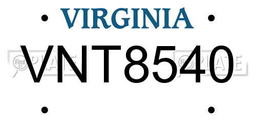 VNT8540 Virginia License Plate