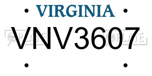 VNV3607 Virginia License Plate